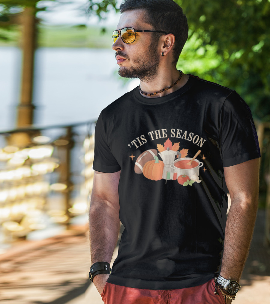 Tis The Season Football Pumpkin Coffee Tomato Sauce Italian Flag Cooker T-Shirt