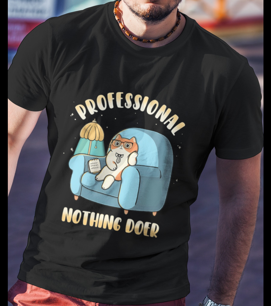 Professional Nothing Doer Cat Relaxing With Book And Lamp T-Shirt