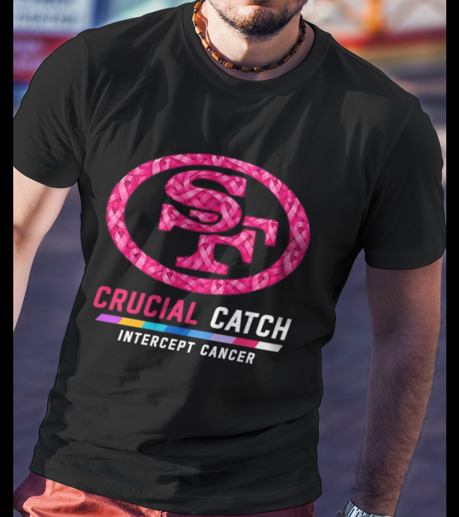 San Francisco 49ers 2026 Crucial Catch Intercept Cancer Pink Ribbon T-Shirt