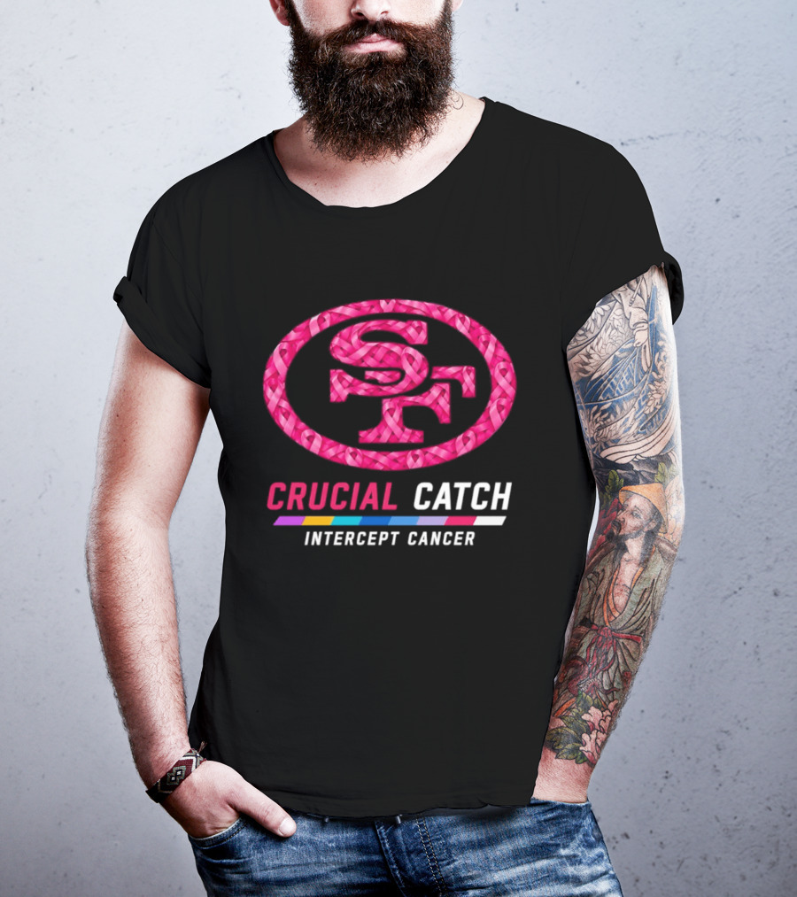San Francisco 49ers 2026 Crucial Catch Intercept Cancer Pink Ribbon T-Shirt