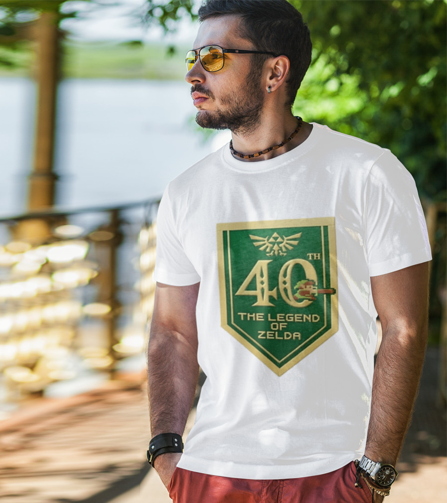 40th Anniversary The Legend Of Zelda With Link Pixel Art And Triforce T-Shirt