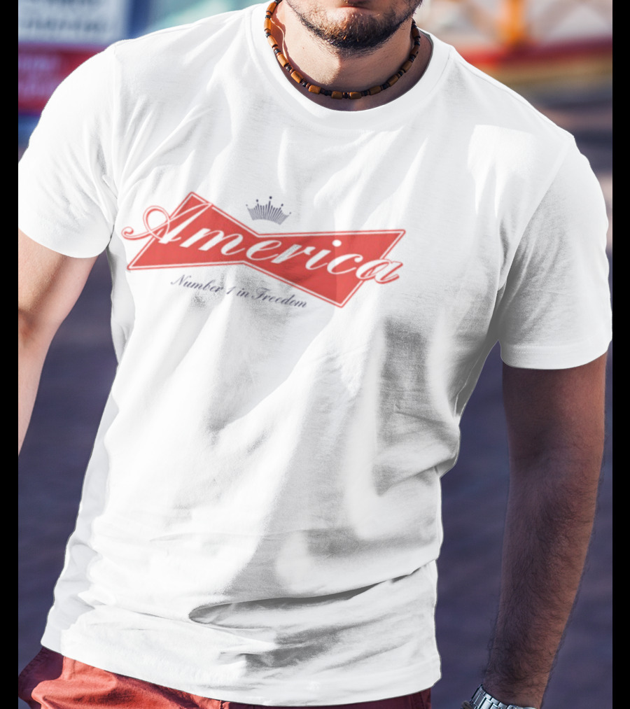 America Number 1 In Freedom Crowned Red Script T-Shirt
