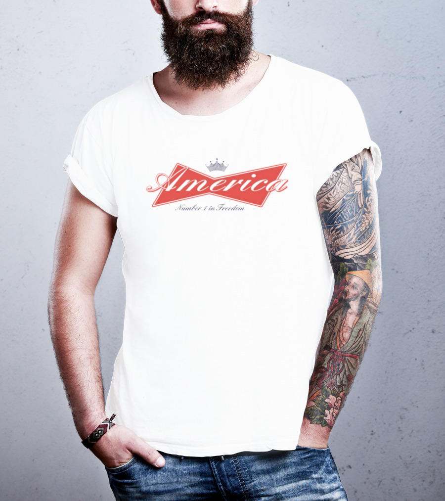 America Number 1 In Freedom Crowned Red Script T-Shirt