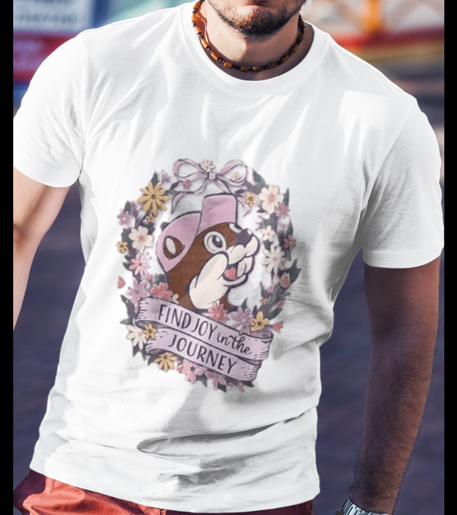 Buc Ee's Find Joy In The Journey Beaver Floral Wreath T-Shirt