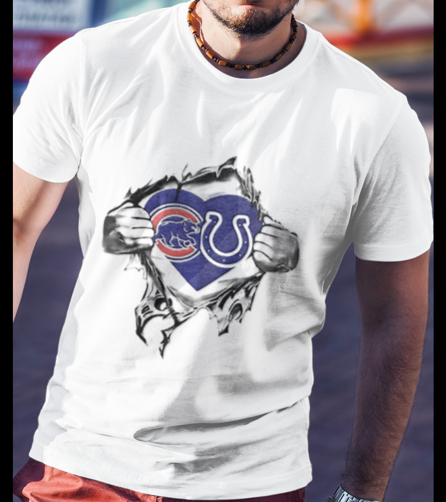 Chicago Cubs Indianapolis Colts Heart Symbol Embrace T-Shirt