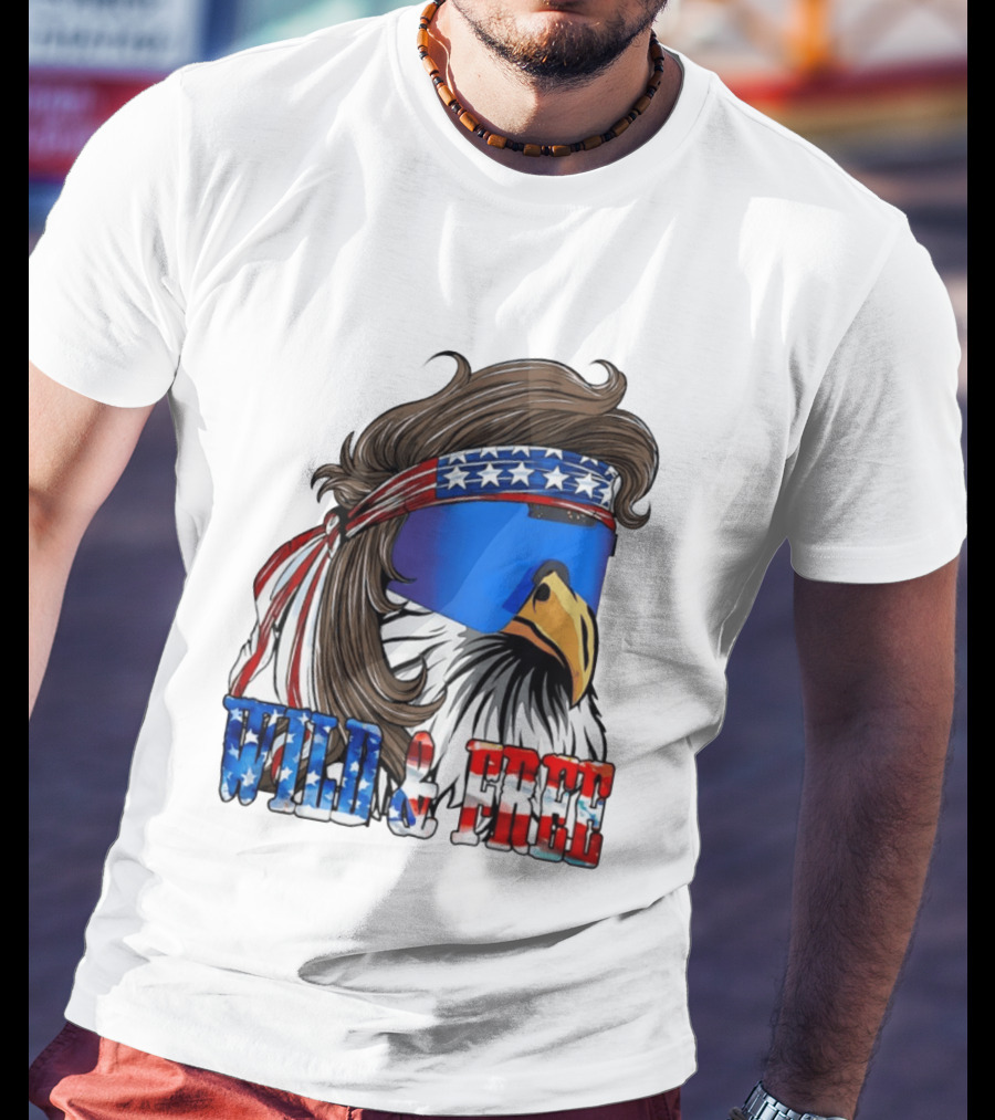 Wild And Free Bald Eagle USA Flag Bandana And Sunglasses T-Shirt