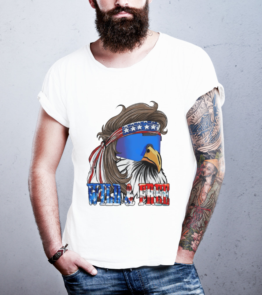Wild And Free Bald Eagle USA Flag Bandana And Sunglasses T-Shirt