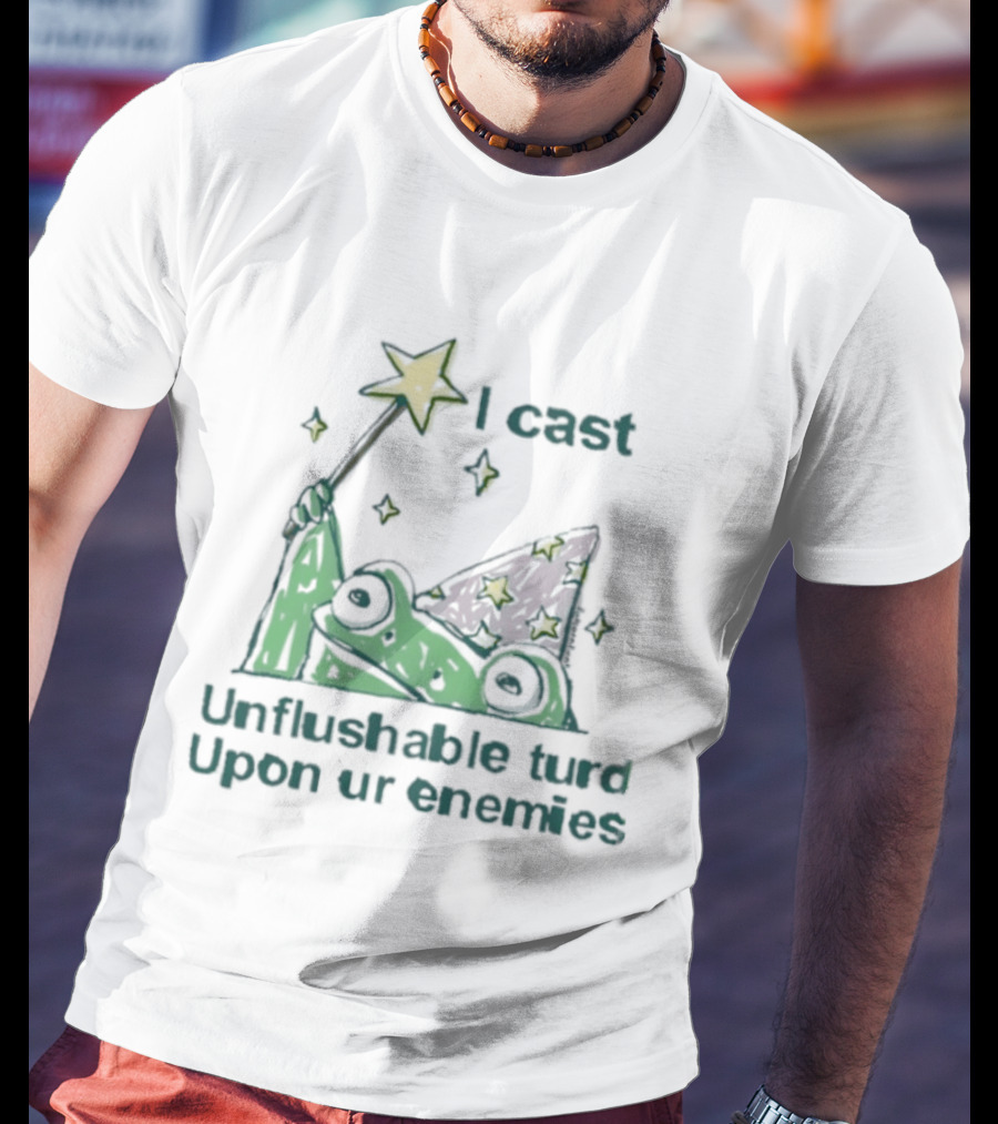 I Cast Unflushable Turd Wizard Frog Hat Enemies Magic Stars T-Shirt