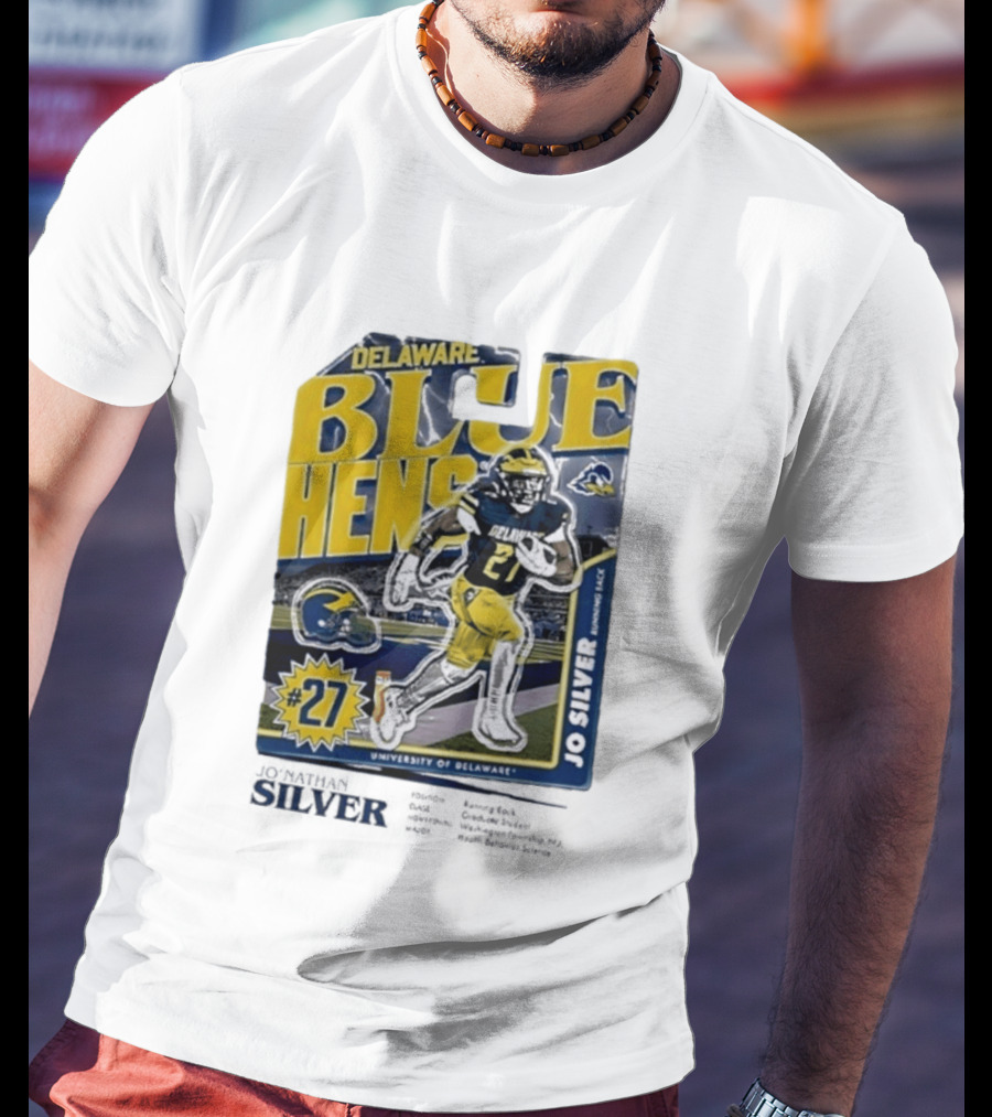 Delaware Blue Hens Jo Silver #27 University Of Delaware Football T-Shirt