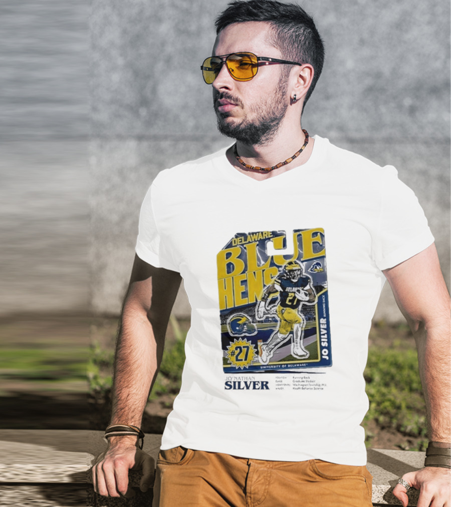 Delaware Blue Hens Jo Silver #27 University Of Delaware Football T-Shirt