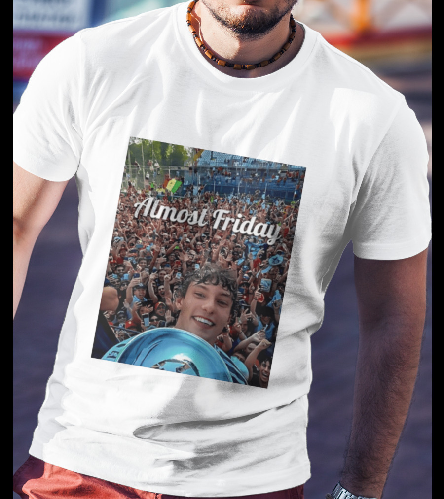 Kimi Antonelli Victory Selfie With Trophy After Winning 2026 Italian Grand Prix At Monza Almost Friday T-Shirt