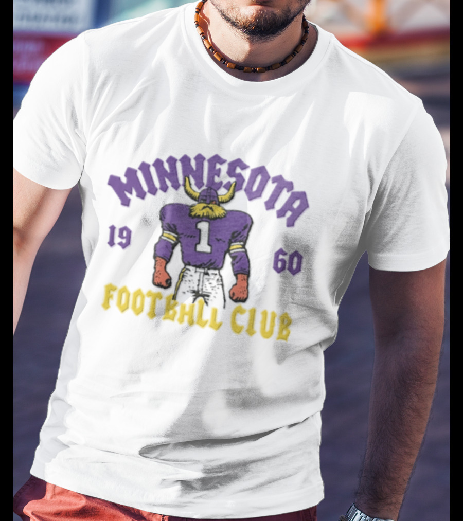 Minnesota Vikings 1960 Football Club Retro Horned Player Purple Yellow T-Shirt