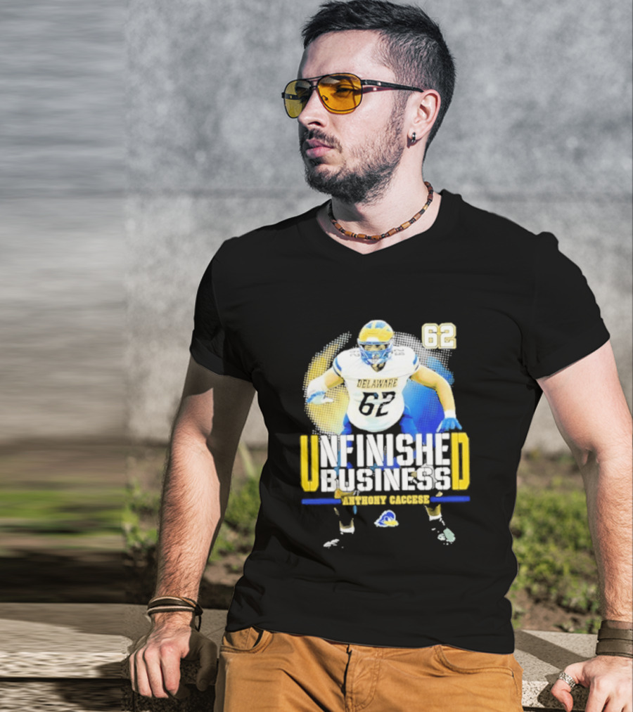 Delaware Blue Hens Football Anthony Caccese 62 Unfinished Business T-Shirt