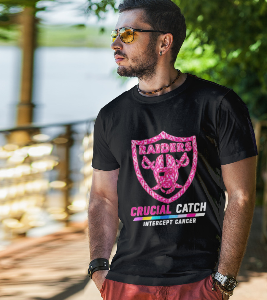 Las Vegas Raiders Crucial Catch Intercept Cancer Pink Ribbon Logo 2026 T-Shirt