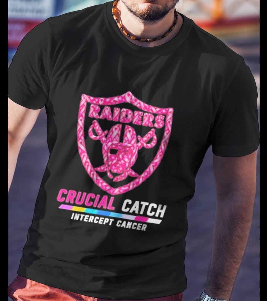 Las Vegas Raiders Crucial Catch Intercept Cancer Pink Ribbon Logo 2026 T-Shirt
