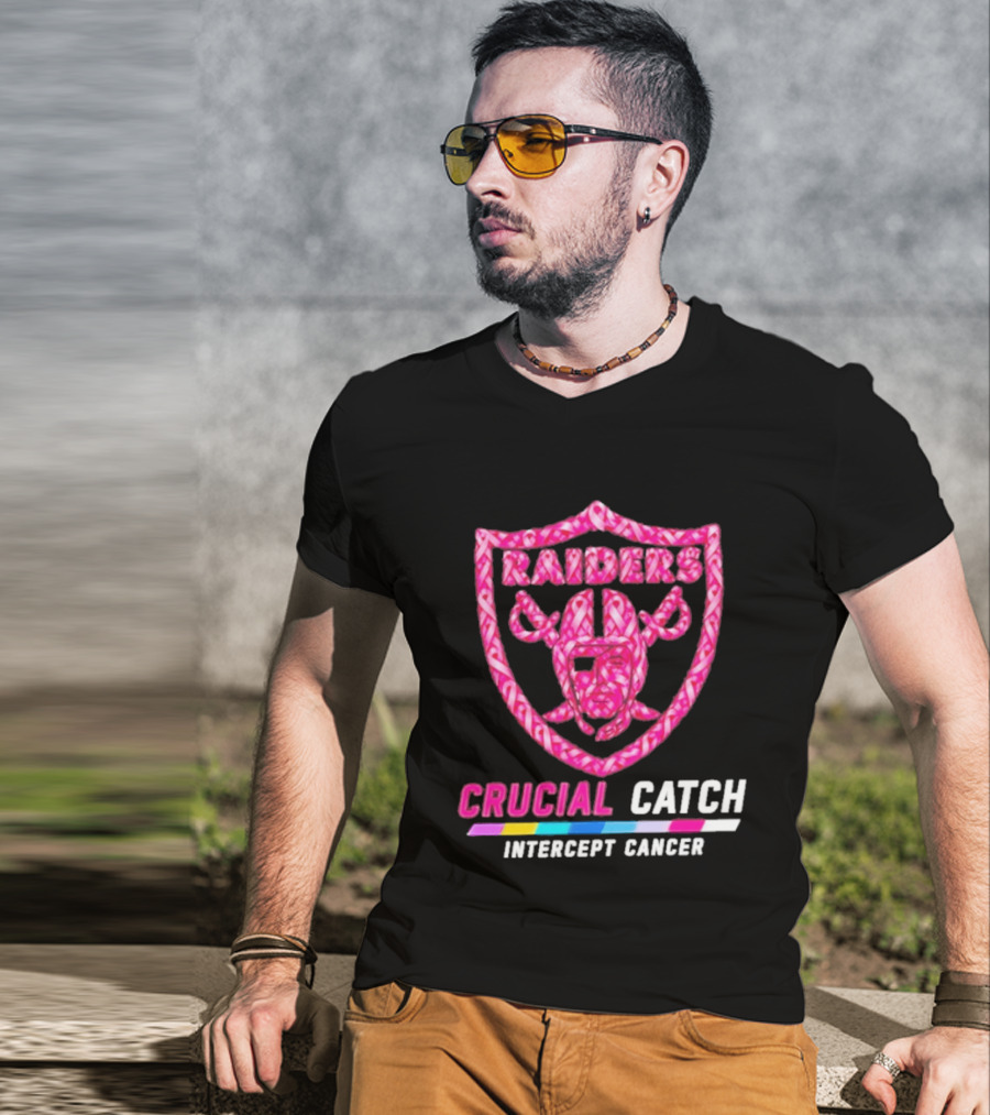 Las Vegas Raiders Crucial Catch Intercept Cancer Pink Ribbon Logo 2026 T-Shirt