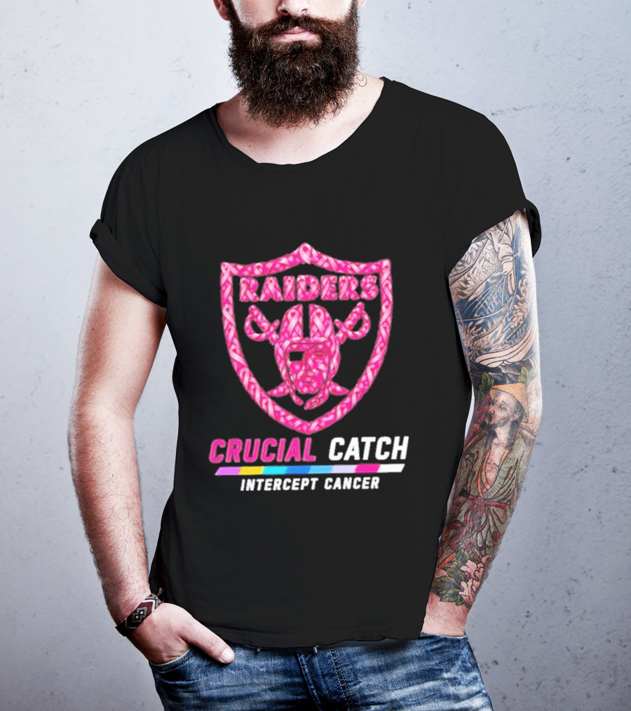 Las Vegas Raiders Crucial Catch Intercept Cancer Pink Ribbon Logo 2026 T-Shirt