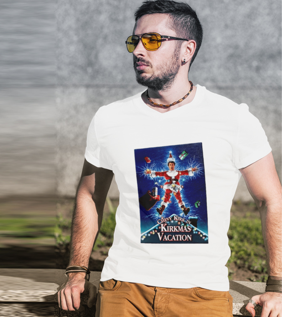 Chevy Kirk In Kirkmas Vacation Christmas Presents Lights Santa Suit Explosion T-Shirt