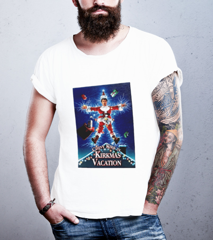 Chevy Kirk In Kirkmas Vacation Christmas Presents Lights Santa Suit Explosion T-Shirt