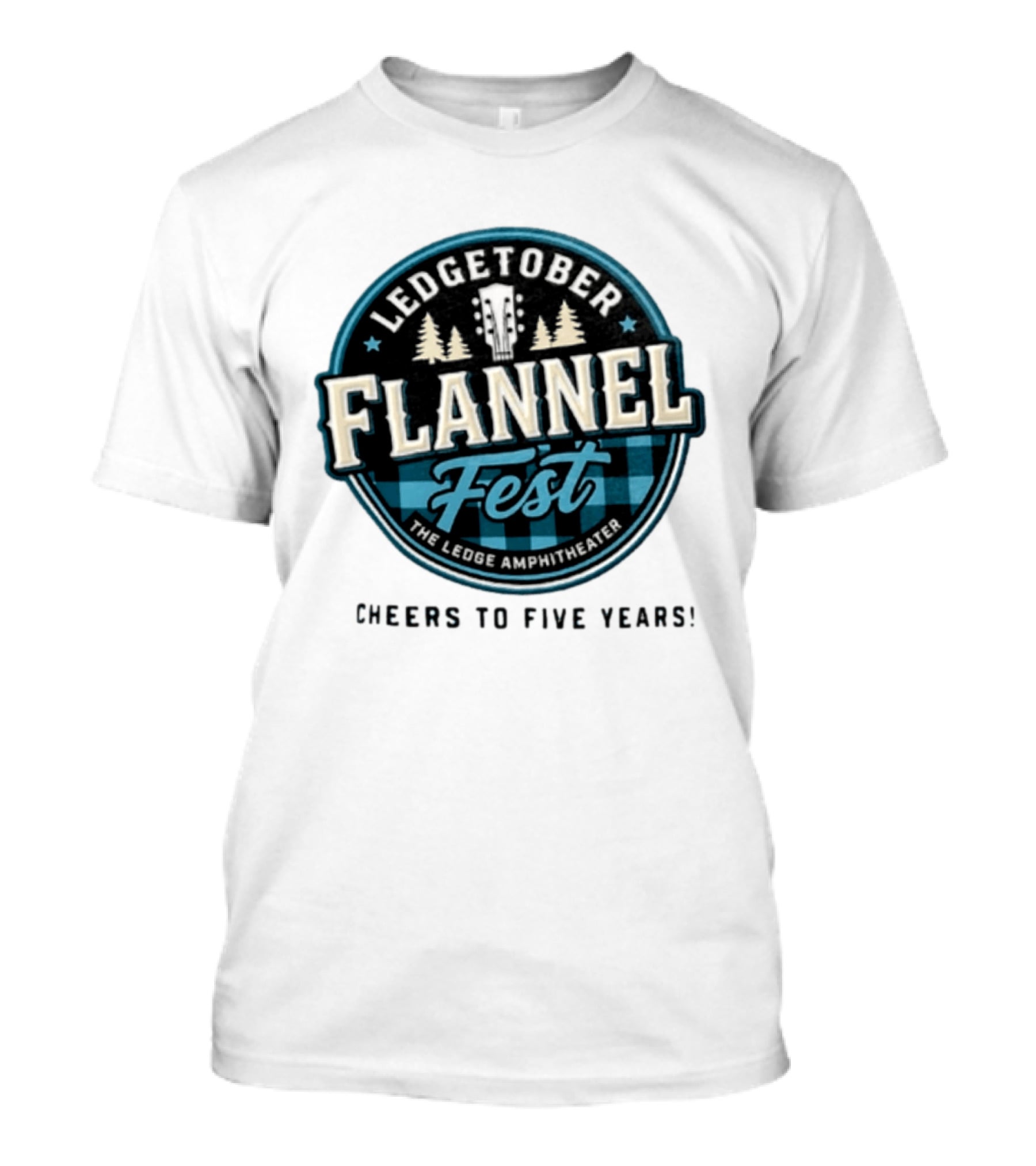 LedgeTober Flannel Fest The Ledge Amphitheater Cheers To Five Years Celebration With Trees And Guitar T-Shirt