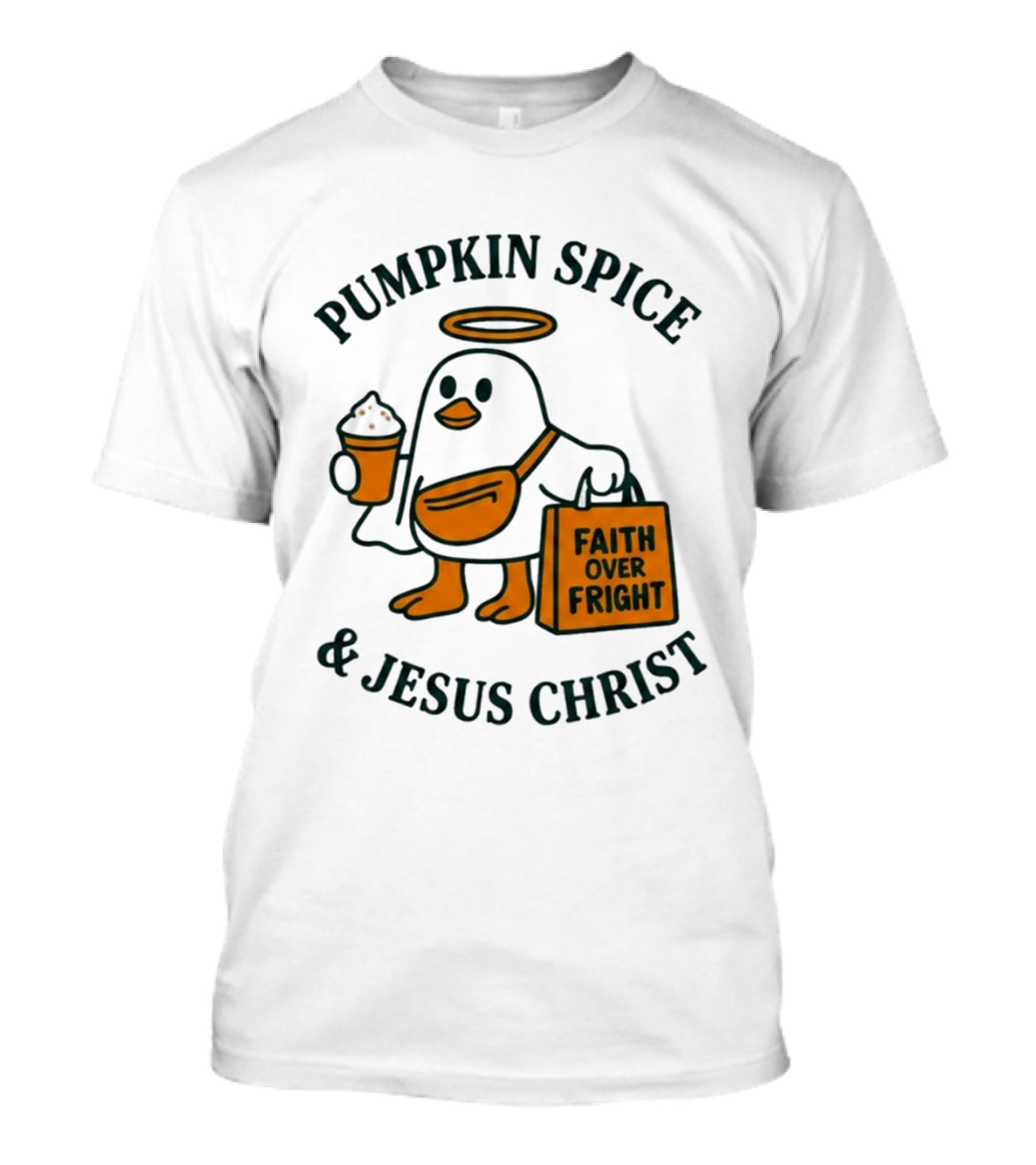 Pumpkin Spice Jesus Christ Faith Over Fright Angelic Penguin Coffee T-Shirt