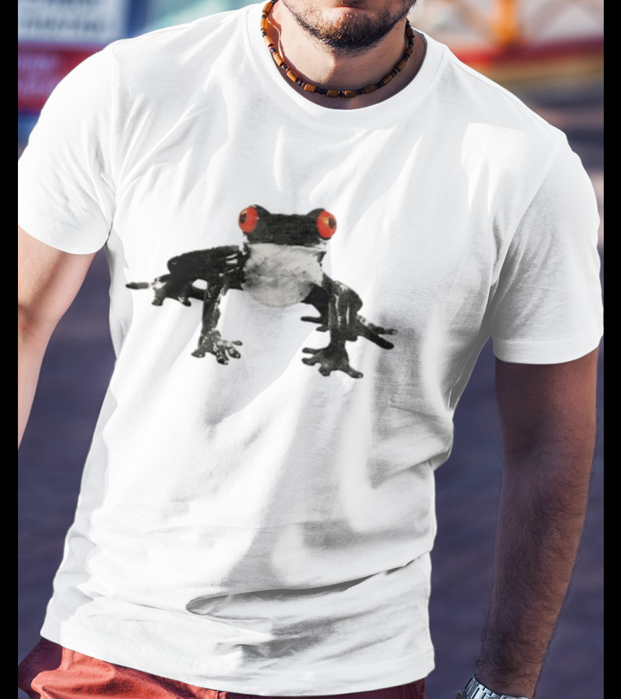 Red Eyed Tree Frog Black And White Monochrome Contrasting T-Shirt