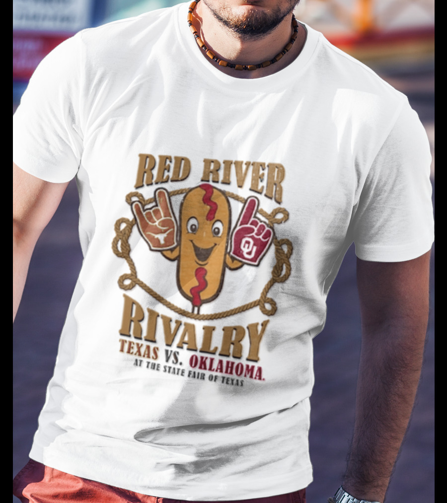 Red River Rivalry Texas Vs Oklahoma State Fair Of Texas Corn Dog T-Shirt