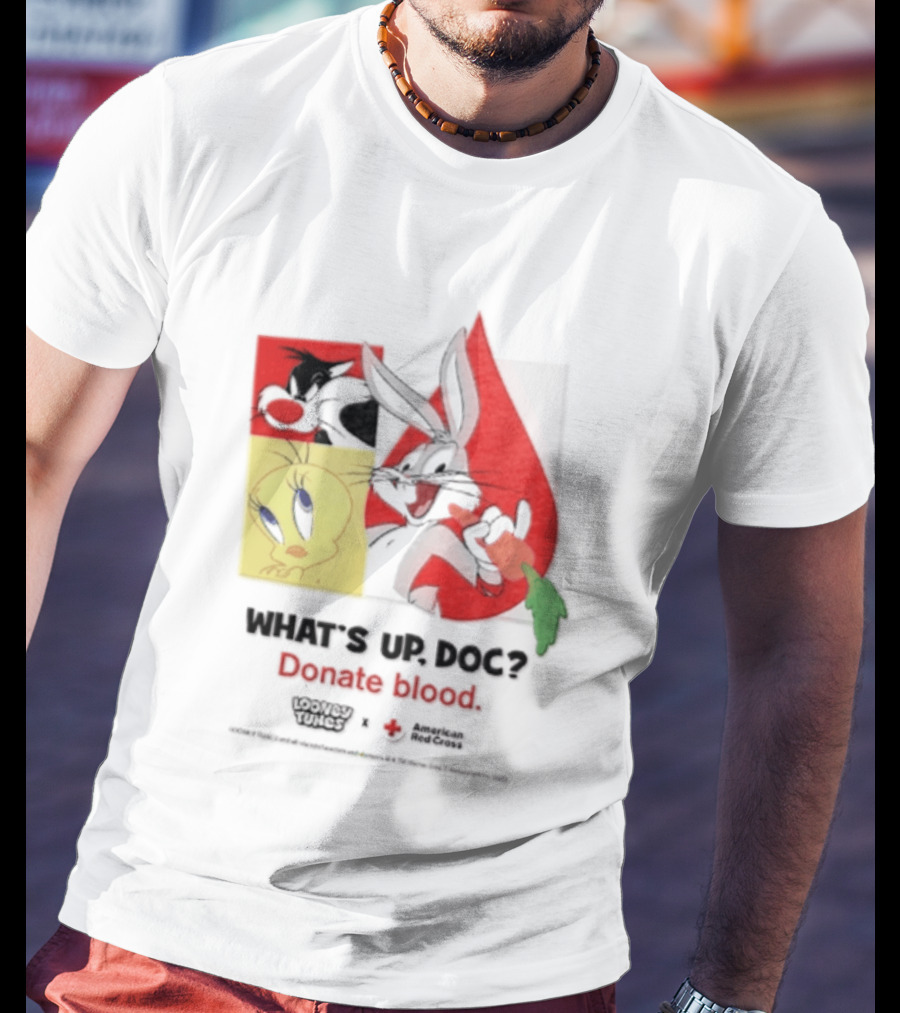 What's Up Doc Donate Blood Looney Tunes American Red Cross Bugs Bunny Tweety Bird T-Shirt