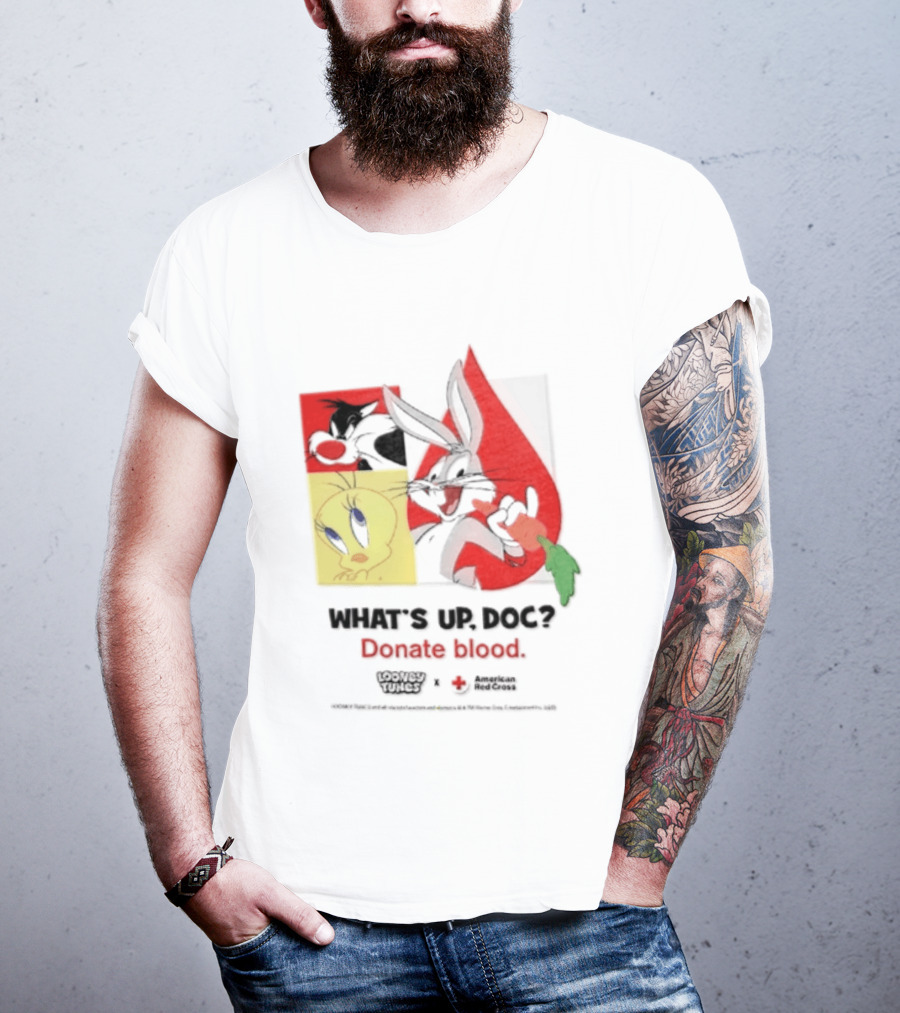 What's Up Doc Donate Blood Looney Tunes American Red Cross Bugs Bunny Tweety Bird T-Shirt