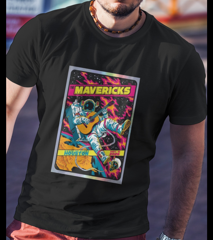 The Mavericks Houston Space Astronaut Guitar Sep 16 2026 House Of Blues T-Shirt