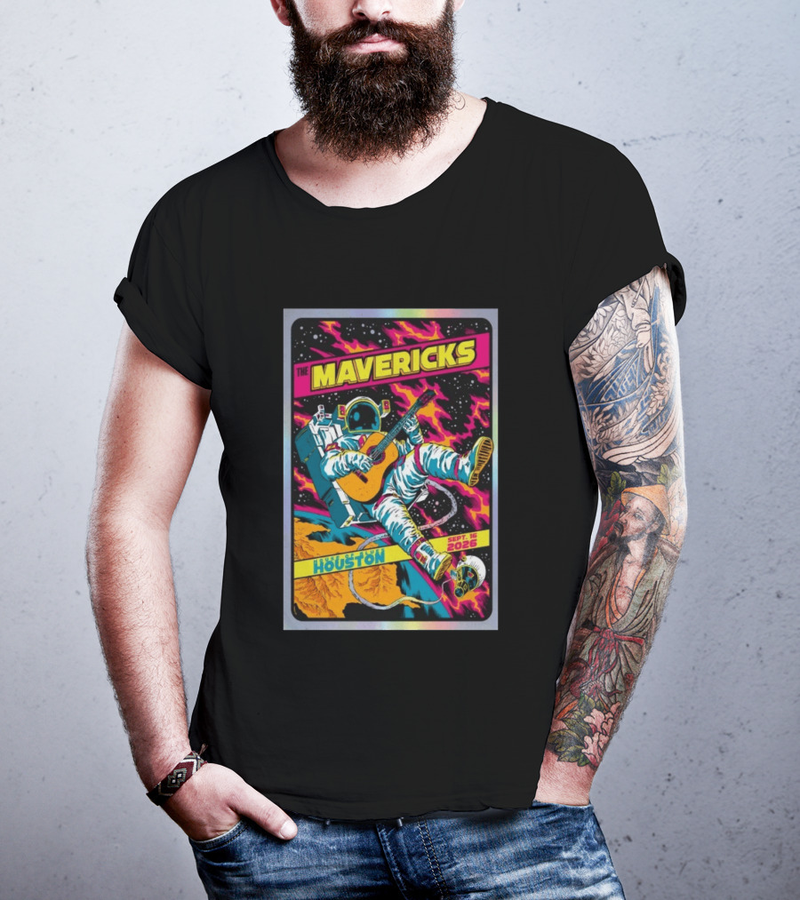 The Mavericks Houston Space Astronaut Guitar Sep 16 2026 House Of Blues T-Shirt