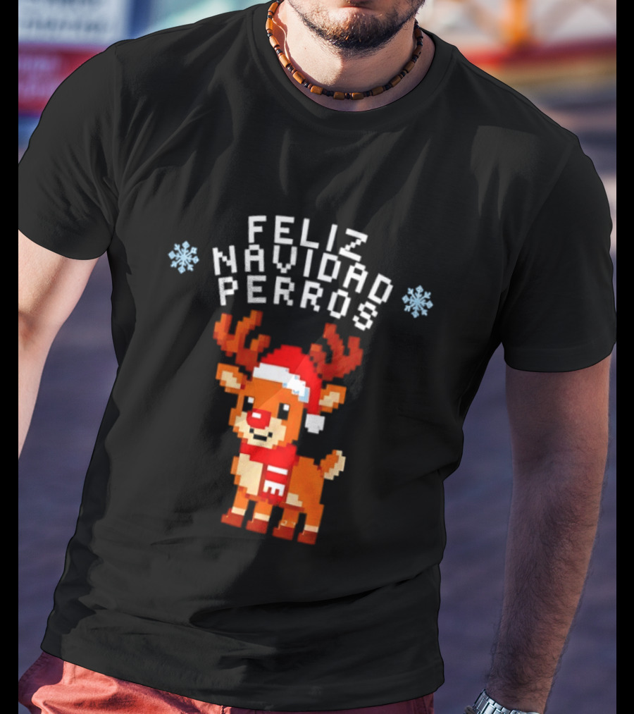 Feliz Navidad Perros Pixel Art Christmas Reindeer T-Shirt