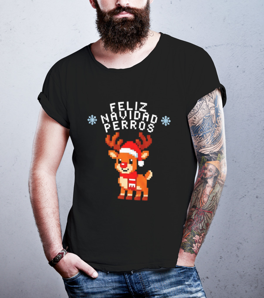 Feliz Navidad Perros Pixel Art Christmas Reindeer T-Shirt