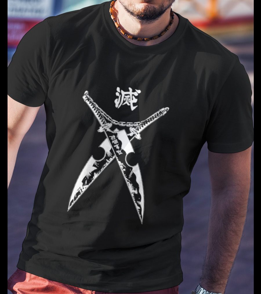 Tengen Uzui Demon Slayer Crossed Twin Blades Kanji T-Shirt