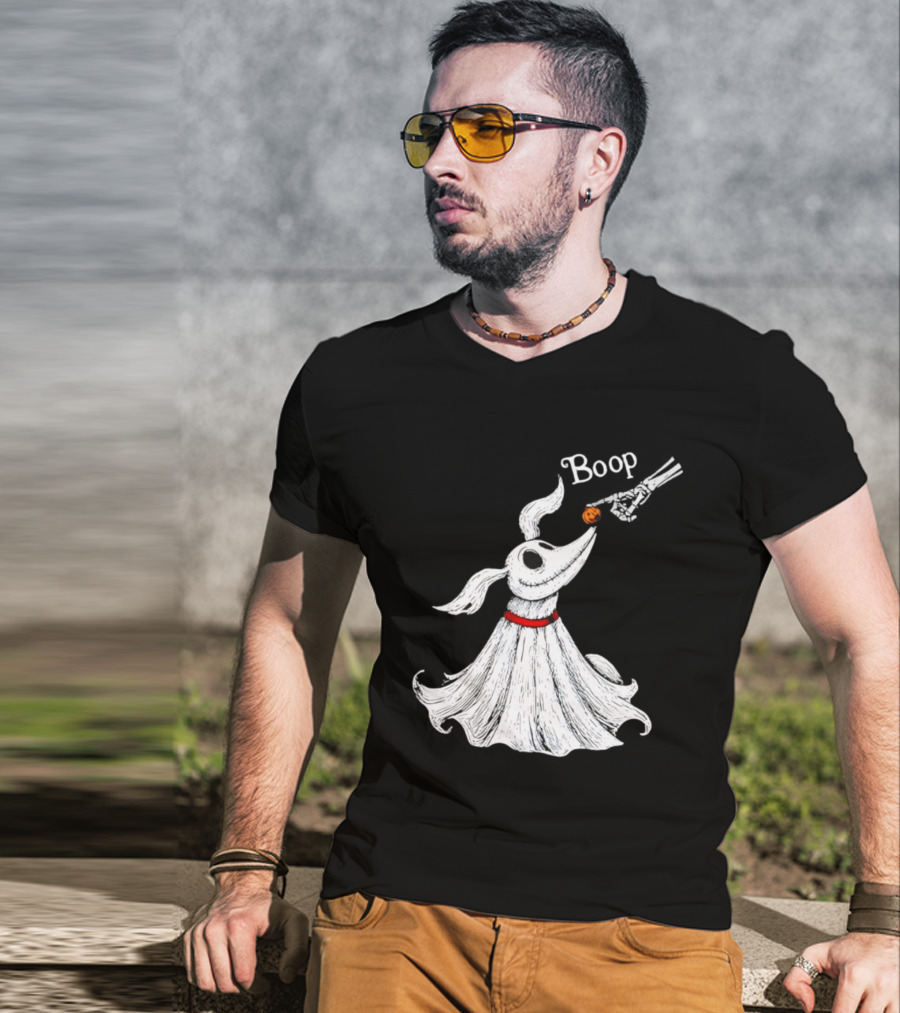Zero Dog Boop Halloween Skeleton Hand Ghost Dog Pumpkin Nose T-Shirt