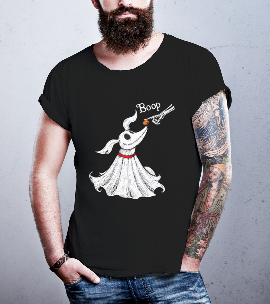 Zero Dog Boop Halloween Skeleton Hand Ghost Dog Pumpkin Nose T-Shirt