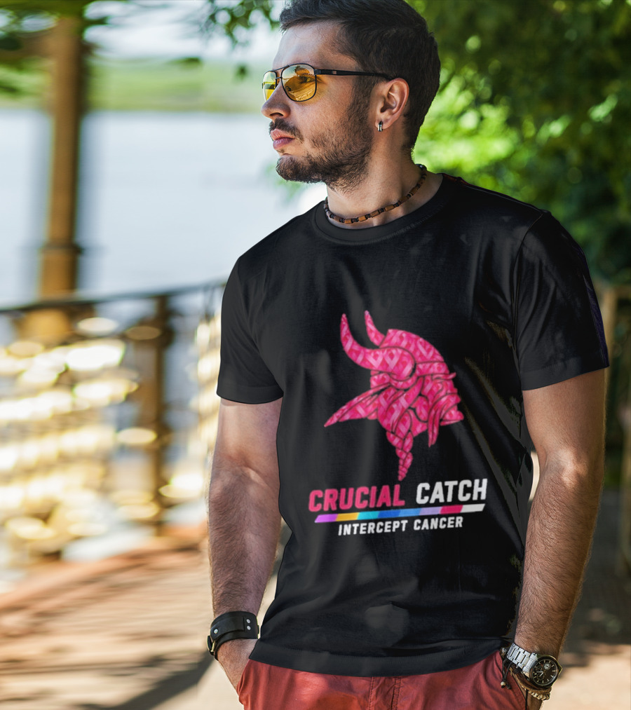 Minnesota Vikings 2026 Crucial Catch Intercept Cancer Pink Crucial Catch Intercept Cancer T-Shirt