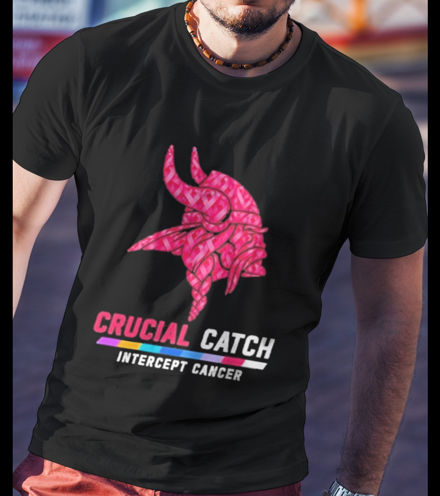 Minnesota Vikings 2026 Crucial Catch Intercept Cancer Pink Crucial Catch Intercept Cancer T-Shirt