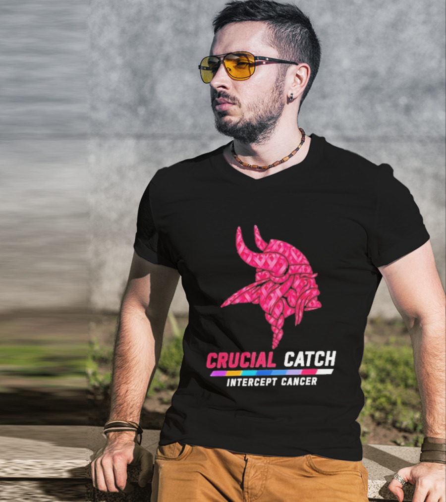 Minnesota Vikings 2026 Crucial Catch Intercept Cancer Pink Crucial Catch Intercept Cancer T-Shirt