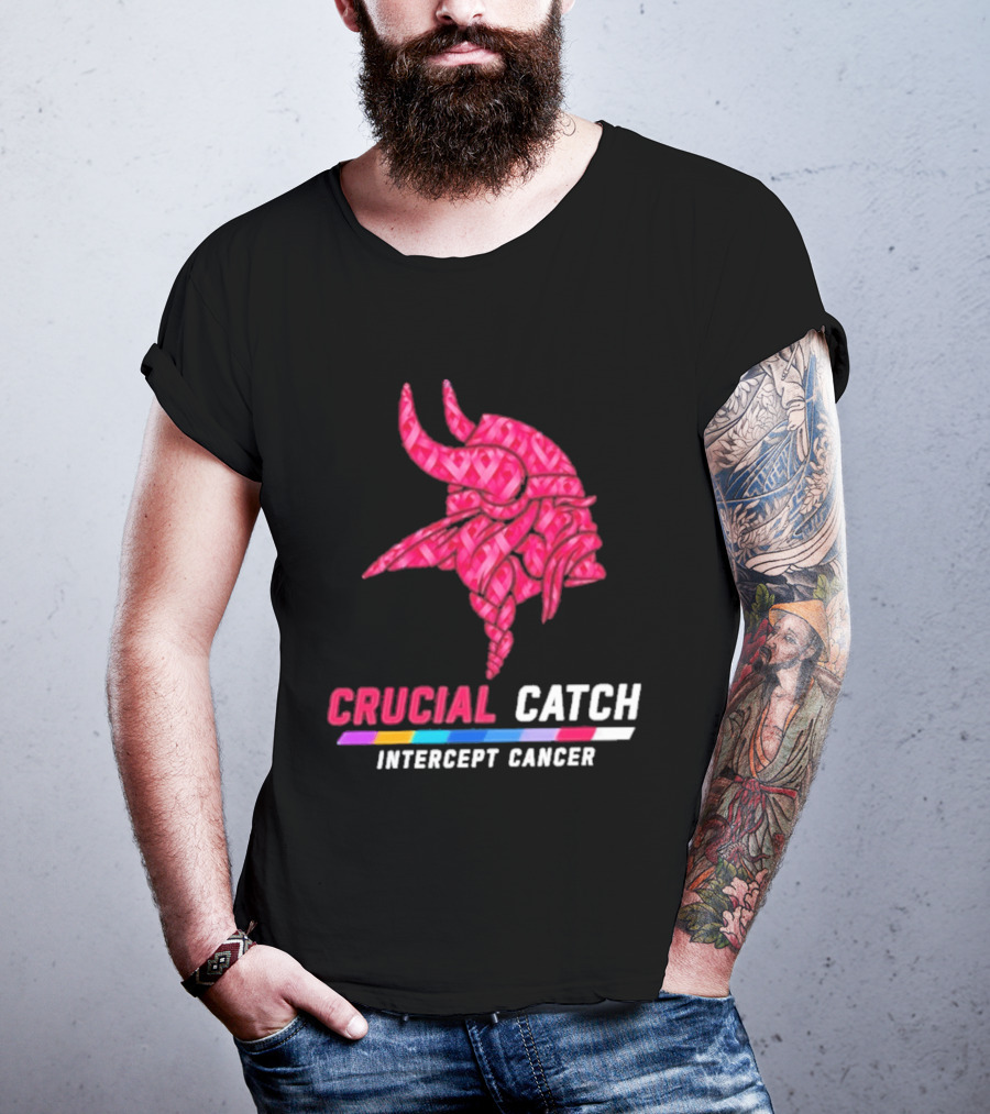 Minnesota Vikings 2026 Crucial Catch Intercept Cancer Pink Crucial Catch Intercept Cancer T-Shirt