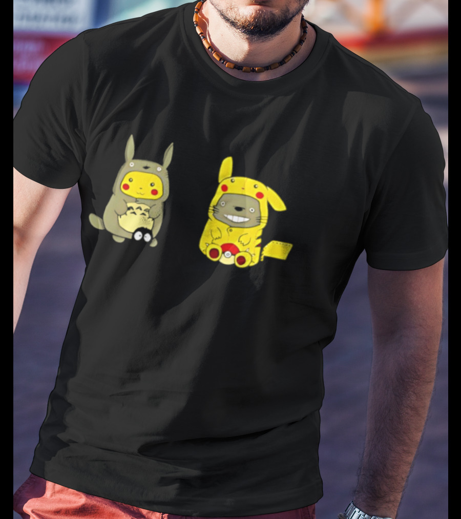 Pikachu Pokémon My Neighbor Totoro Studio Ghibli Crossover Characters T-Shirt