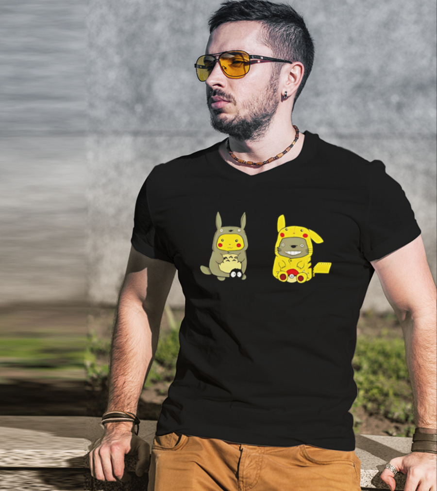 Pikachu Pokémon My Neighbor Totoro Studio Ghibli Crossover Characters T-Shirt