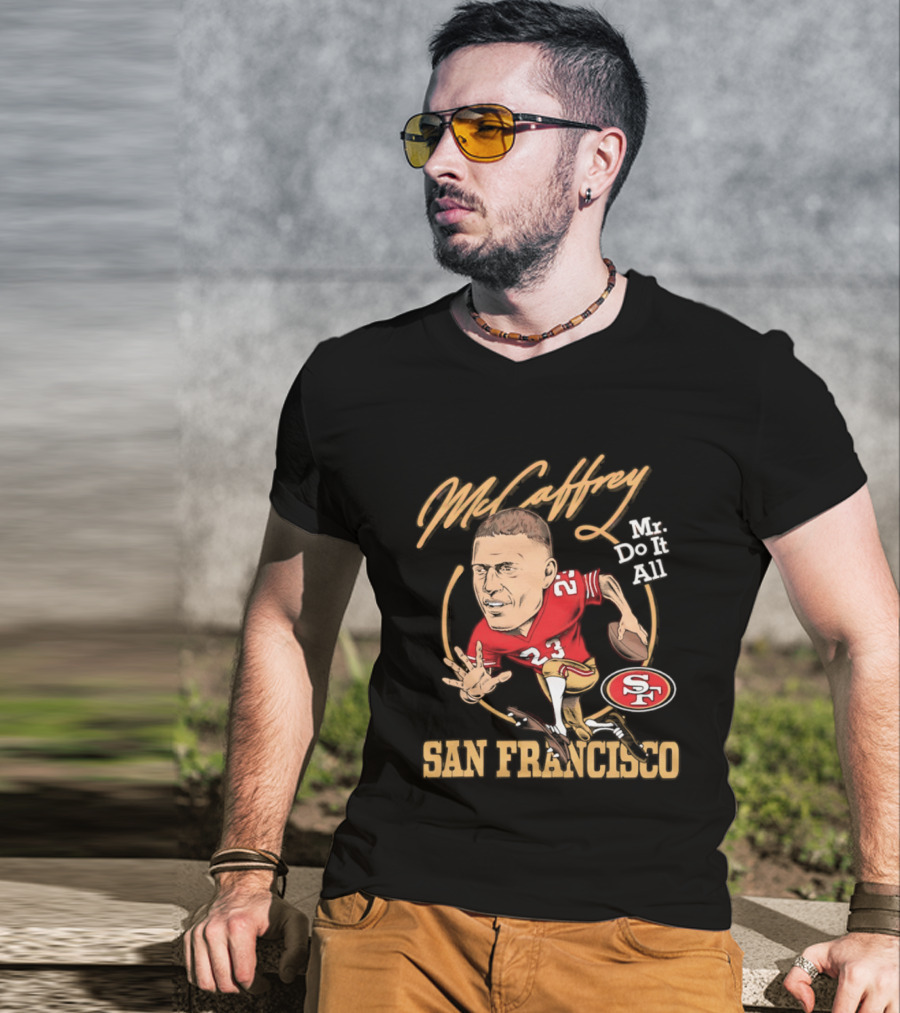 Christian McCaffrey 23 Mr Do It All San Francisco Football Caricature T-Shirt