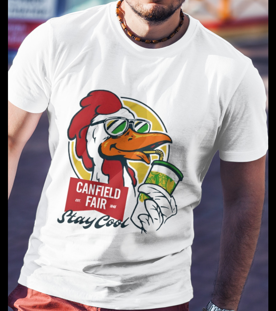 Canfield Fair Stay Cool Rooster Drinking Lemonade T-Shirt