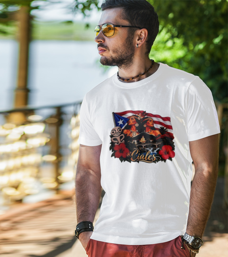Ciales Puerto Rico Taino Women With Flag Hibiscus Flowers And Indigenous T-Shirt