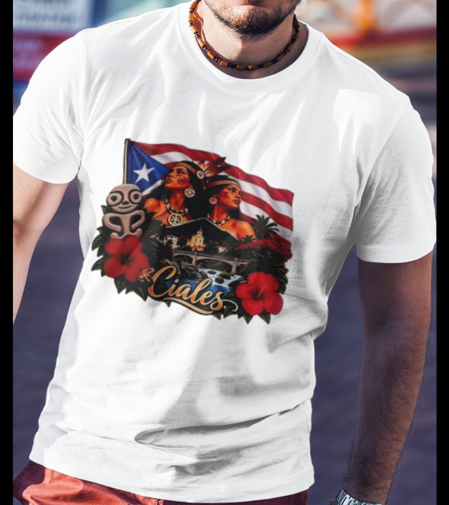 Ciales Puerto Rico Taino Women With Flag Hibiscus Flowers And Indigenous T-Shirt