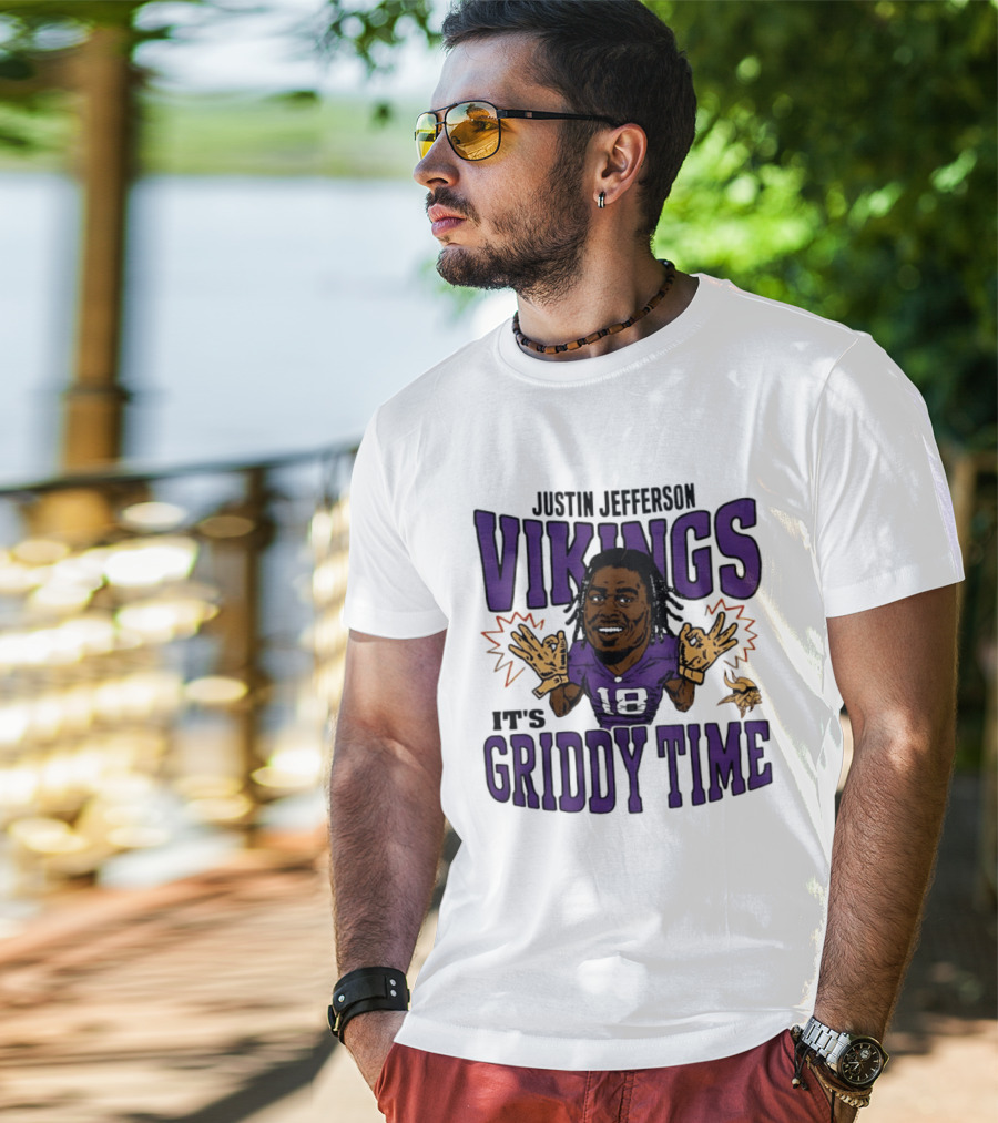 Minnesota Vikings Justin Jefferson It's Griddy Time Caricature T-Shirt
