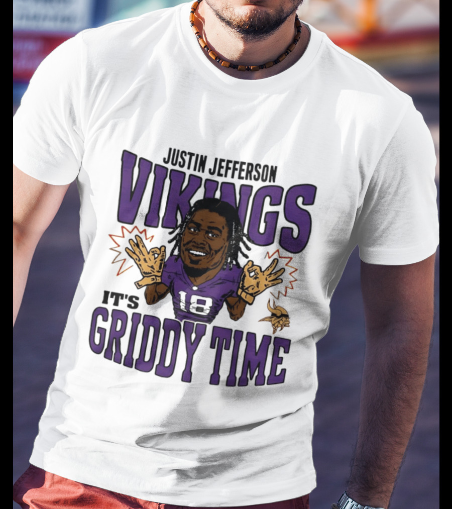 Minnesota Vikings Justin Jefferson It's Griddy Time Caricature T-Shirt