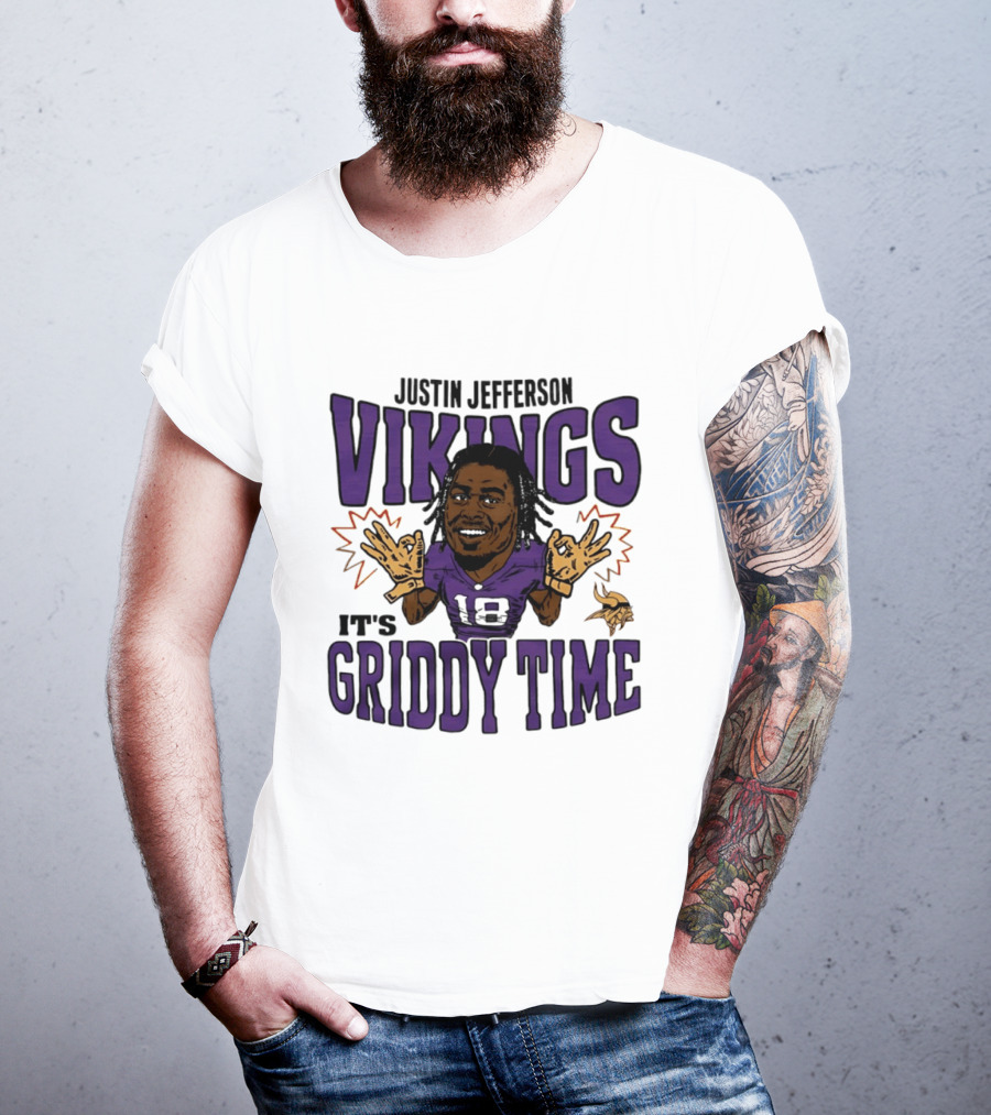 Minnesota Vikings Justin Jefferson It's Griddy Time Caricature T-Shirt