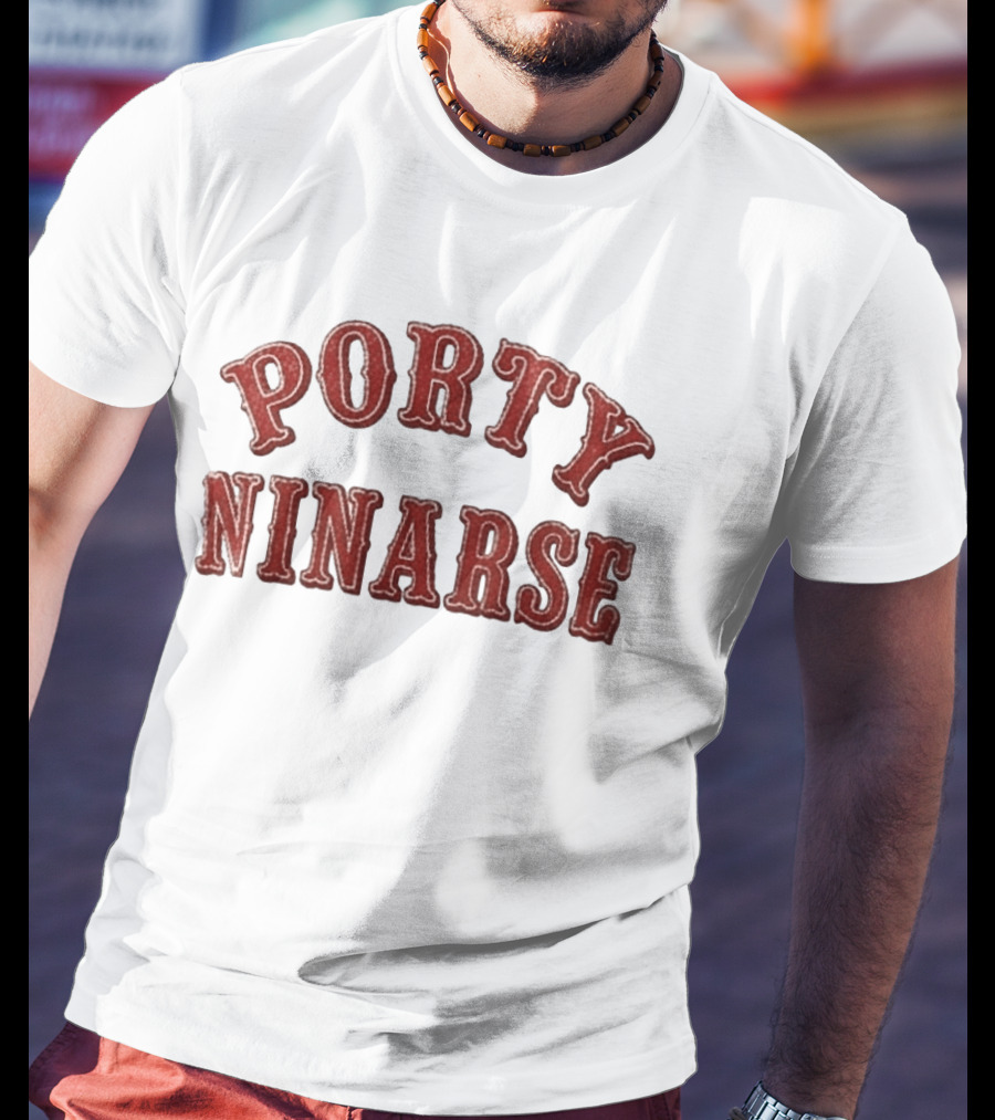 Porty Ninarse Retro Red Distressed Font T-Shirt